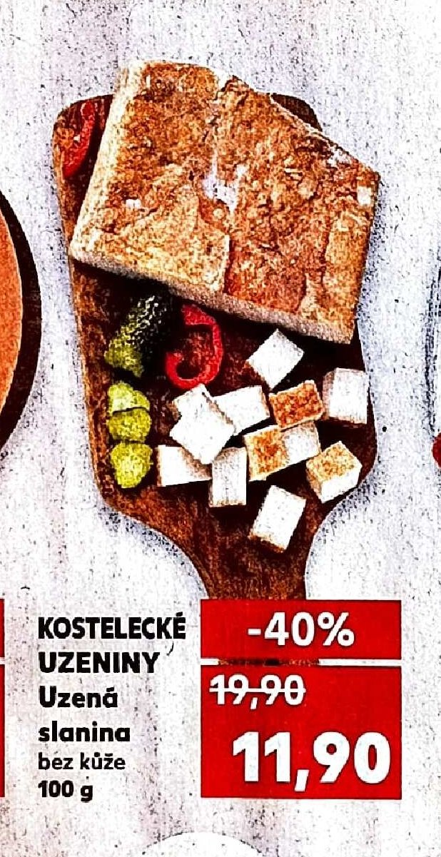 KOSTELECKÉ UZENINY Uzená slanina bez kůže 100 g