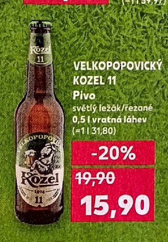 Velkopopovický Kozel 11 Pivo světlý ležák/řezané 0,5 l vratná láhev