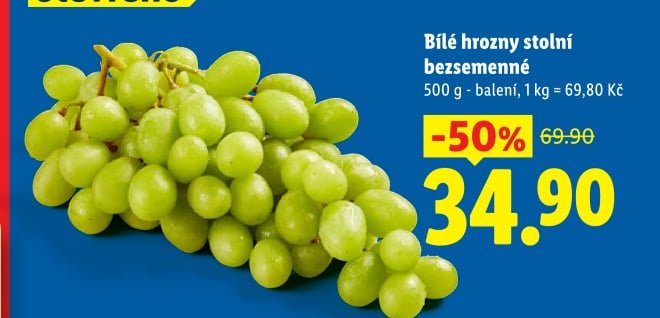 Bílé hrozny stolní bezsemenné