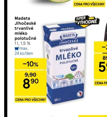 Madeta Jihočeské trvanlivé mléko