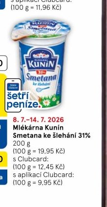 Mlékárna Kunín Smetana ke šlehání 31%