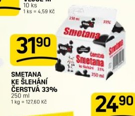 Smetana ke šlehání čerstvá 33%