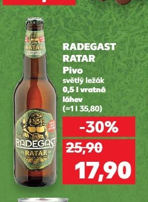 Radegast Ratar pivo světlý ležák 0,5 l
