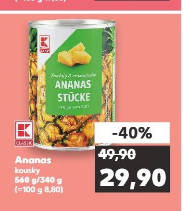 CLASSIC Ananas kousky 560 g/340 g