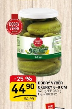 DOBRÝ VÝBĚR OKURKY 6-9 CM 670 g
