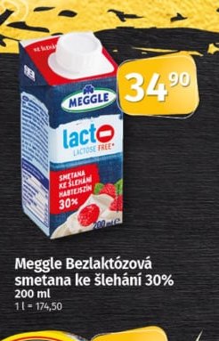 Meggle Bezlaktózová smetana ke šlehání 30%