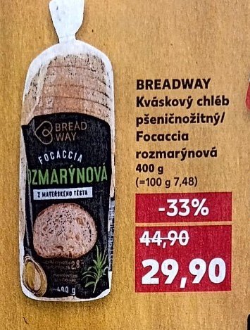 BREADWAY Kváskový chléb pšeničnožitný/Focaccia rozmarýnová
