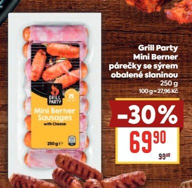 Grill Party Mini Berner párečky se sýrem obalené slaninou