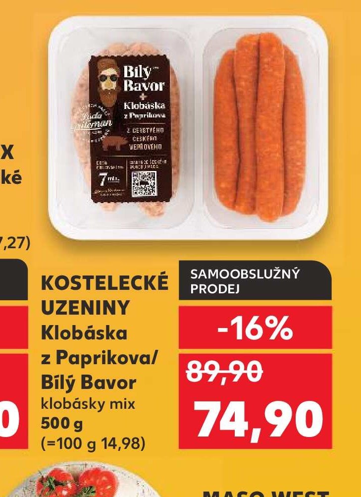 KOSTELECKÉ UZENINY Klobáska z Paprikova / Bílý Bavor klobásky mix