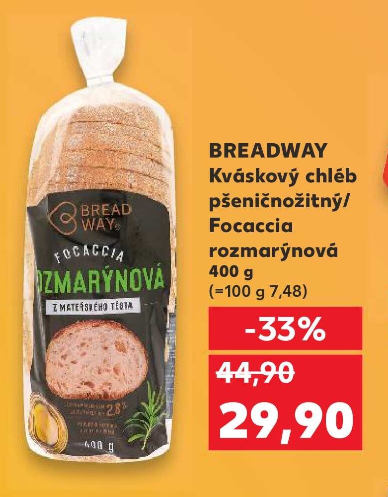 BREADWAY Kváskový chléb pšeničnožitný/ Focaccia rozmarýnová