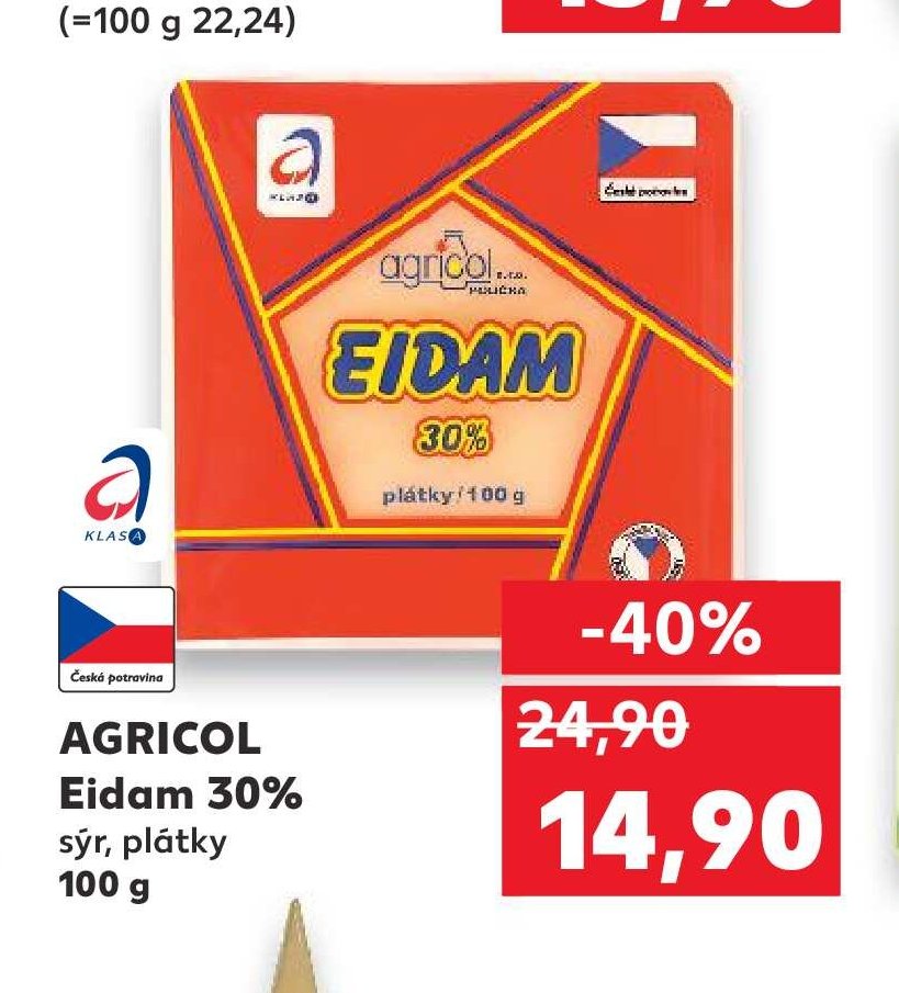AGRICOL Eidam 30% sýr, plátky