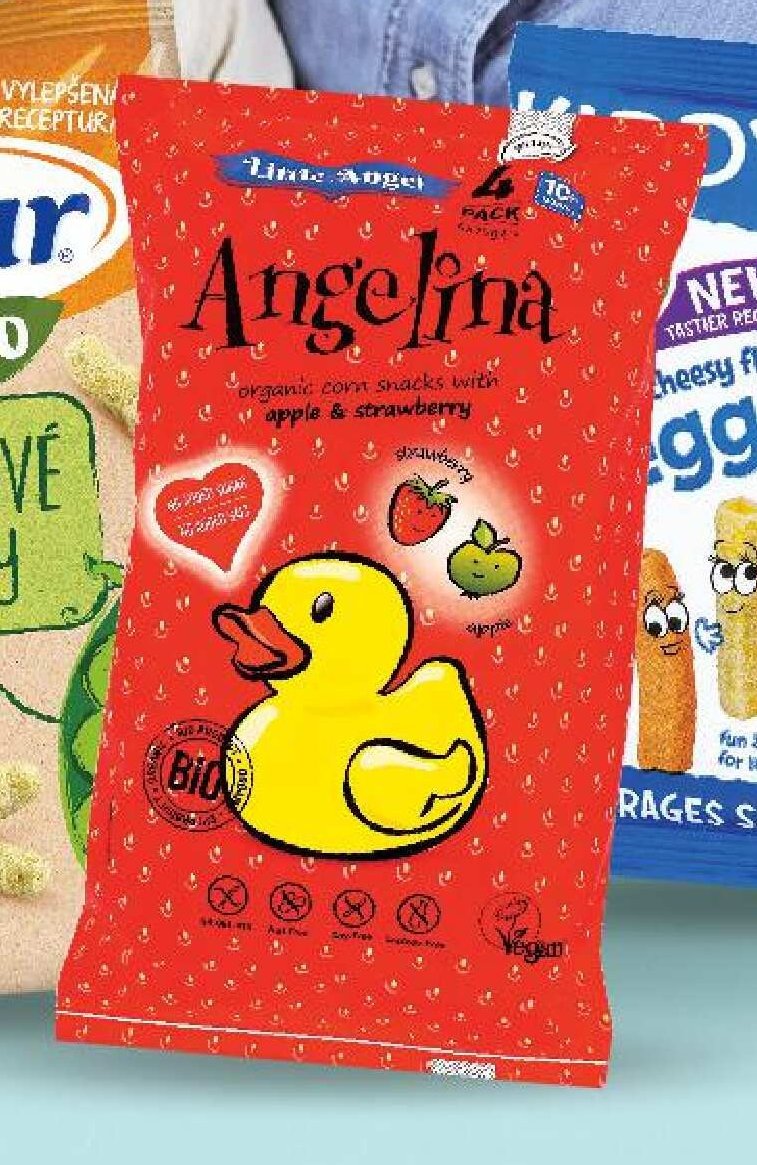 Angelina organic corn snacks apple & strawberry