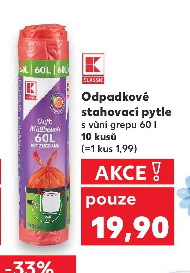 Odpadkové stahovací pytle s vůní grepu 60 l
