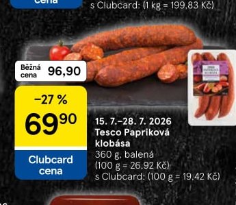 Tesco Papriková klobása
