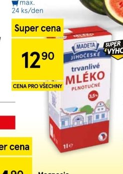Madeta Jihočeské mléko plnotučné trvanlivé