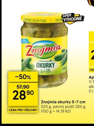 Znojmia okurky 5–7 cm 520 g, pevný podíl 260 g