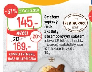 Smažený vepřový řízek z kotlety s bramborovým salátem