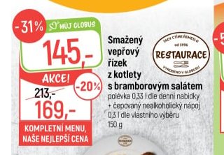 Smažený vepřový řízek z kotlety s bramborovým salátem
