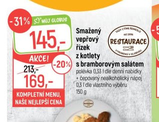 Smažený vepřový řízek z kotlety s bramborovým salátem