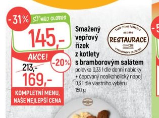 Smažený vepřový řízek z kotlety s bramborovým salátem