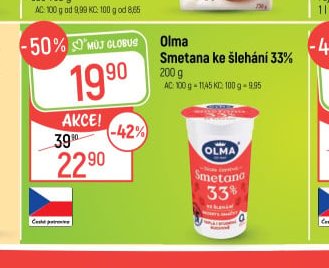 Olma Smetana ke šlehání 33% 200 g