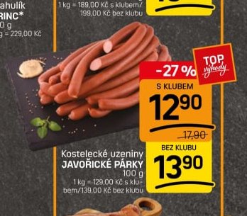 Kostelecké uzeniny Javořické párky