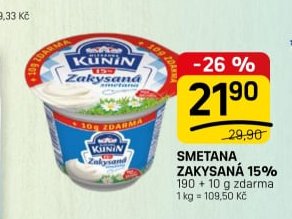 Smetana zakysaná 15% 190 + 10 g zdarma