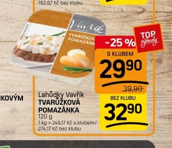 Lahůdky Vavřík TVARŮŽKOVÁ POMAZÁNKA