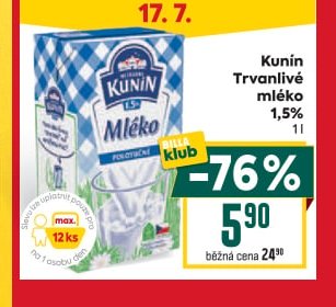 Kunín Trvanlivé mléko 1,5%