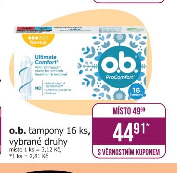 o.b. tampony 16 ks, vybrané druhy