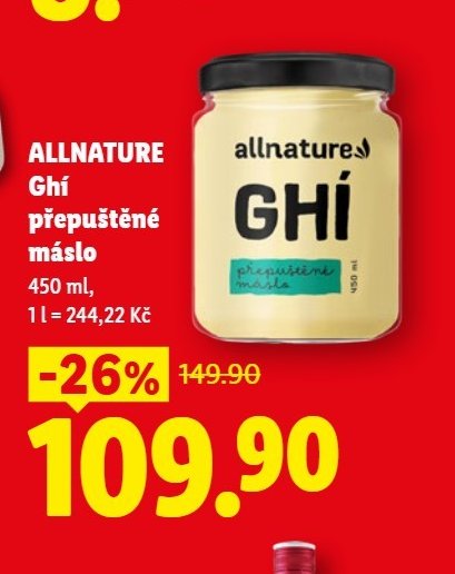 ALLNATURE Ghí přepuštěné máslo