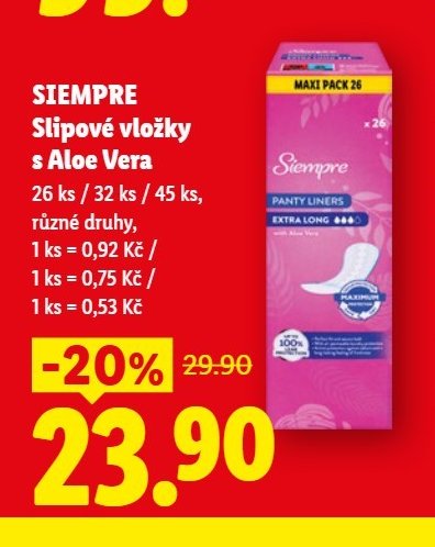 SIEMPRE Slipové vložky s Aloe Vera