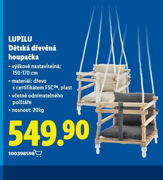 LUPILU Dětská dřevěná houpačka