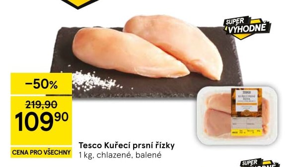 Tesco Kuřecí prsní řízky 1 kg, chlazené, balené