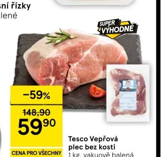 Tesco Vepřová plec bez kosti 1 kg, vakuově balená