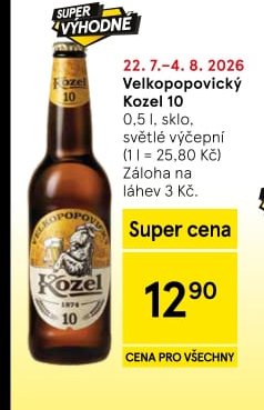 Velkopopovický Kozel 10 0,5 l, sklo, světlé výčepní