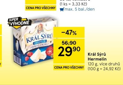 Král Sýrů Hermelín 120 g, více druhů