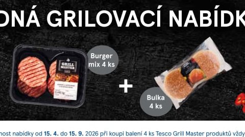 Tesco Grill Master Burger mix 4 ks + Bulka 4 ks