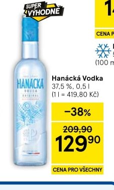 Hanácká Vodka 37,5 %, 0,5 l