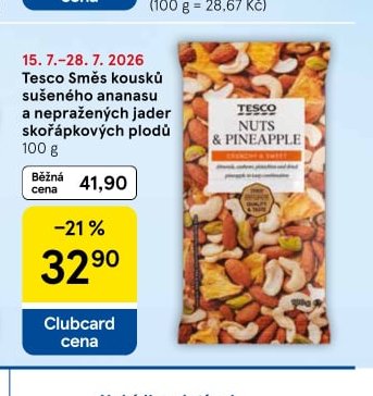 Tesco Směs kousků sušeného ananasu a nepražených jader skořápkových plodů