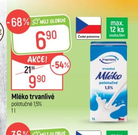 Mléko trvanlivé polotučné 1,5%