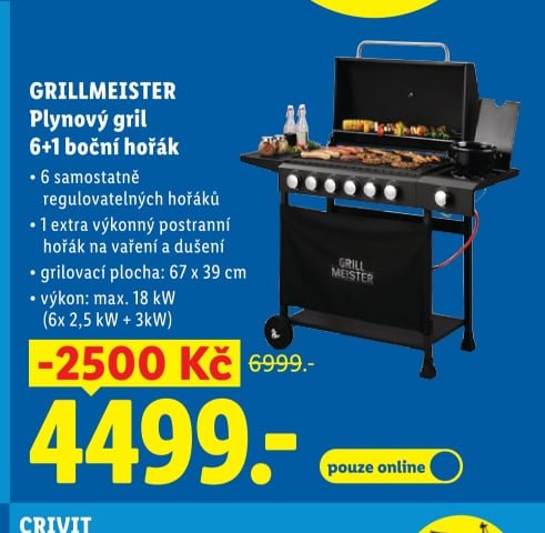 GRILLMEISTER Plynový gril 6+1 boční hořák