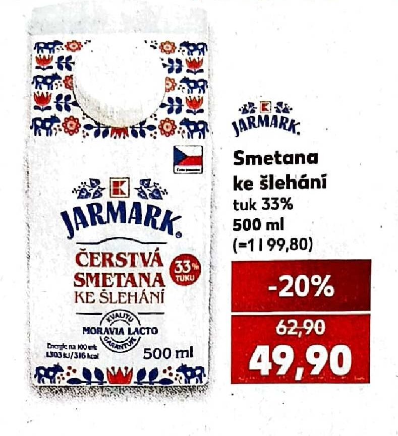 Jarmark Čerstvá smetana ke šlehání 33% 500 ml