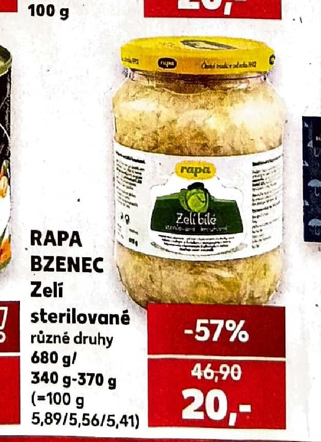 RAPA BZENEC Zelí sterilované různé druhy 680 g/340 g - 370 g