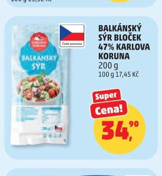 Balkánský sýr bloček 47% Karlova Koruna