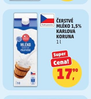 Čerstvé mléko 1,5% Karlova Koruna