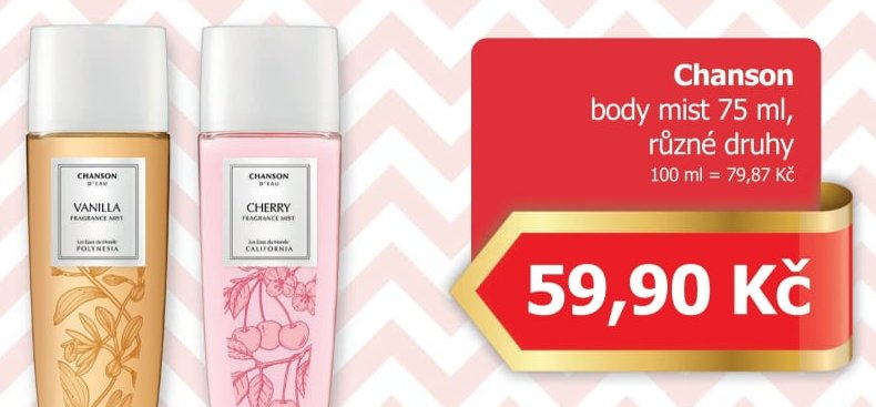 Chanson body mist 75 ml, různé druhy