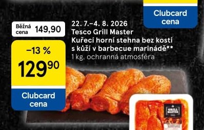 Tesco Grill Master Kuřecí horní stehna bez kostí s kůží v barbecue marinádě 1 kg