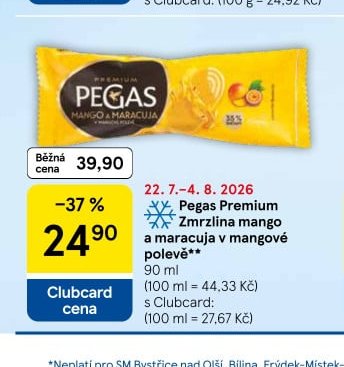 Pegas Premium zmrzlina mango a maracuja v mangové polevě