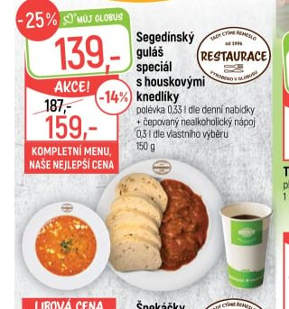 Segedínský guláš speciál s houskovými knedlíky